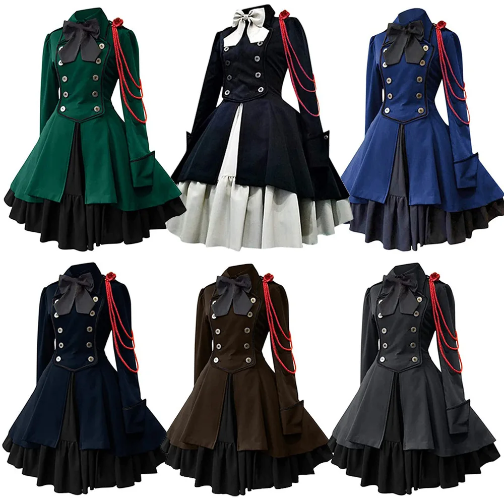

Medieval Cosplay Dress Renaissance Gothic Dress Vintage Bow Ruffled Punk Cosplay