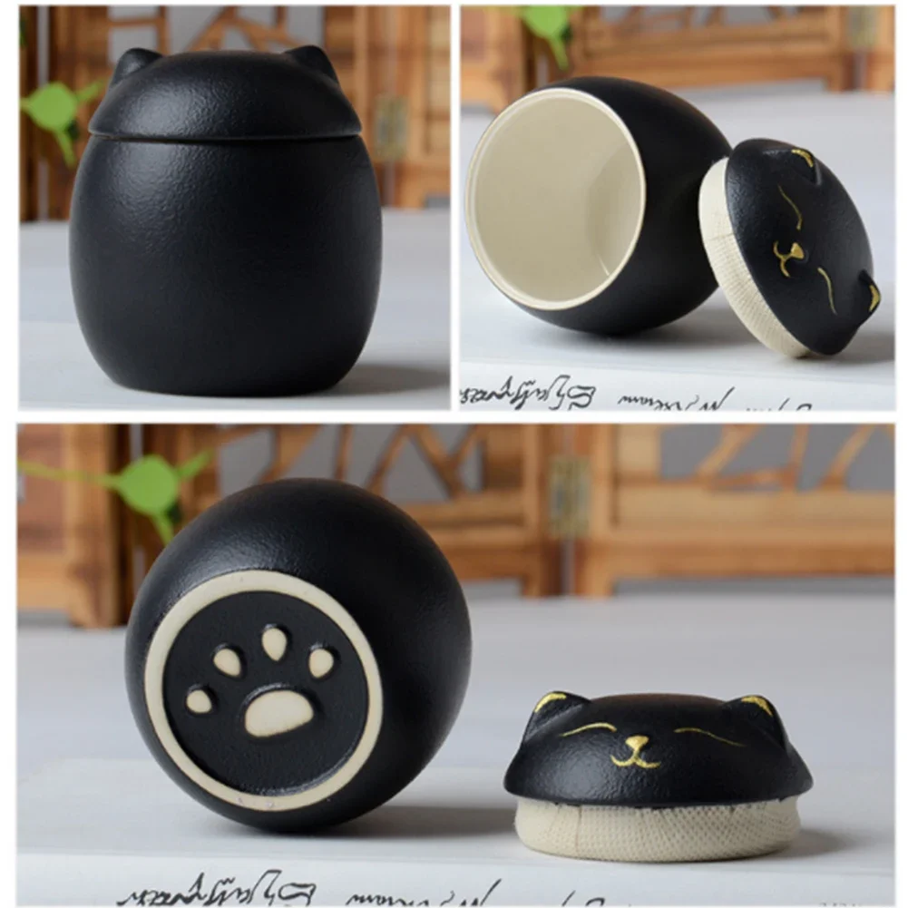 Cat Shape Pet Ceramic Canister Memorial Urn Seal Pot Keepsake Casket Porcelain Jar Pet Ashes Storage Memento Burial Holder