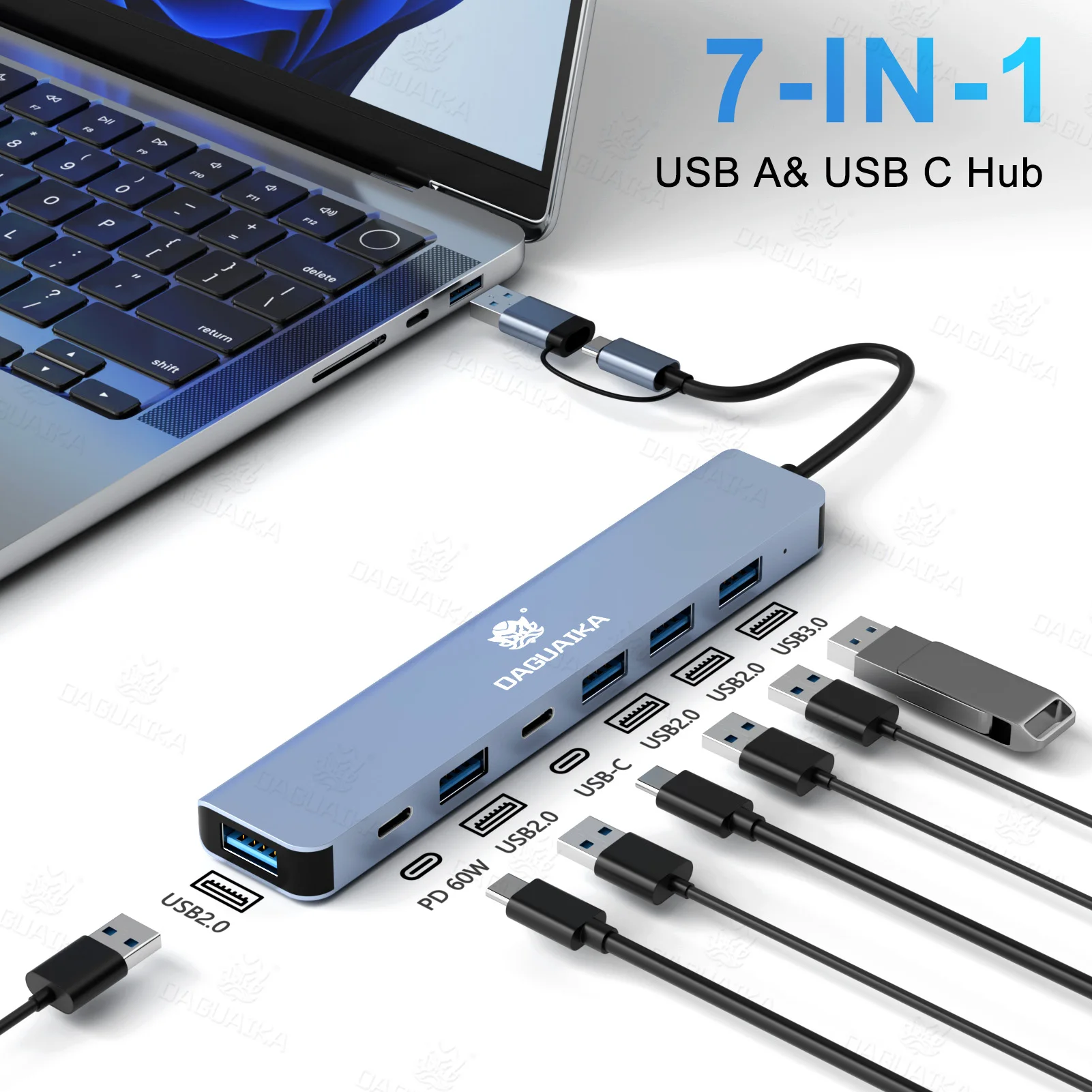 2 IN 1 USB C Hub 3.0,Aluminum Port USB Splitter for MacBook Pro Air and More PC/Laptop/Tablet Devices