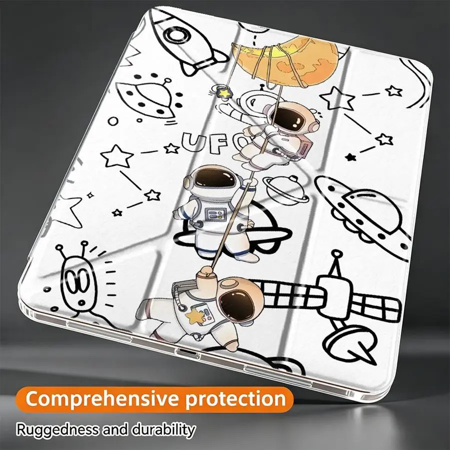 Cute Astronaut Tablet Case For Samsung Galaxy Tab S9 Plus S10 Lite A9 Plus A8 S8 A11 S7 FE With Pen Slot Cover