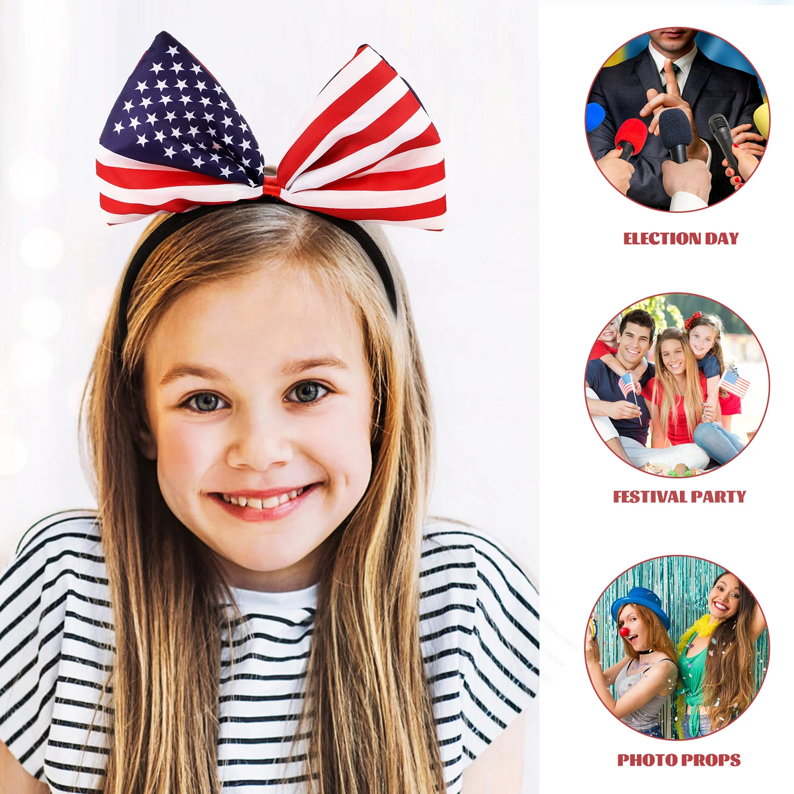 2pcs American Flag Bow Headband 4Th Of July Patriotic Hair Accessory For Independence Day Party Festival Cosplay Hair Hoops