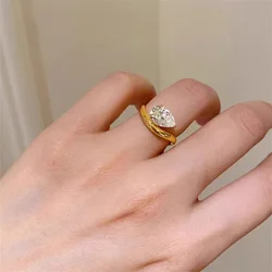 Exquisite Zircon Ring for Women Gold Color Wedding Jewelry Opening Adjustable Index Finger Rings Retro Aesthetic Accessories