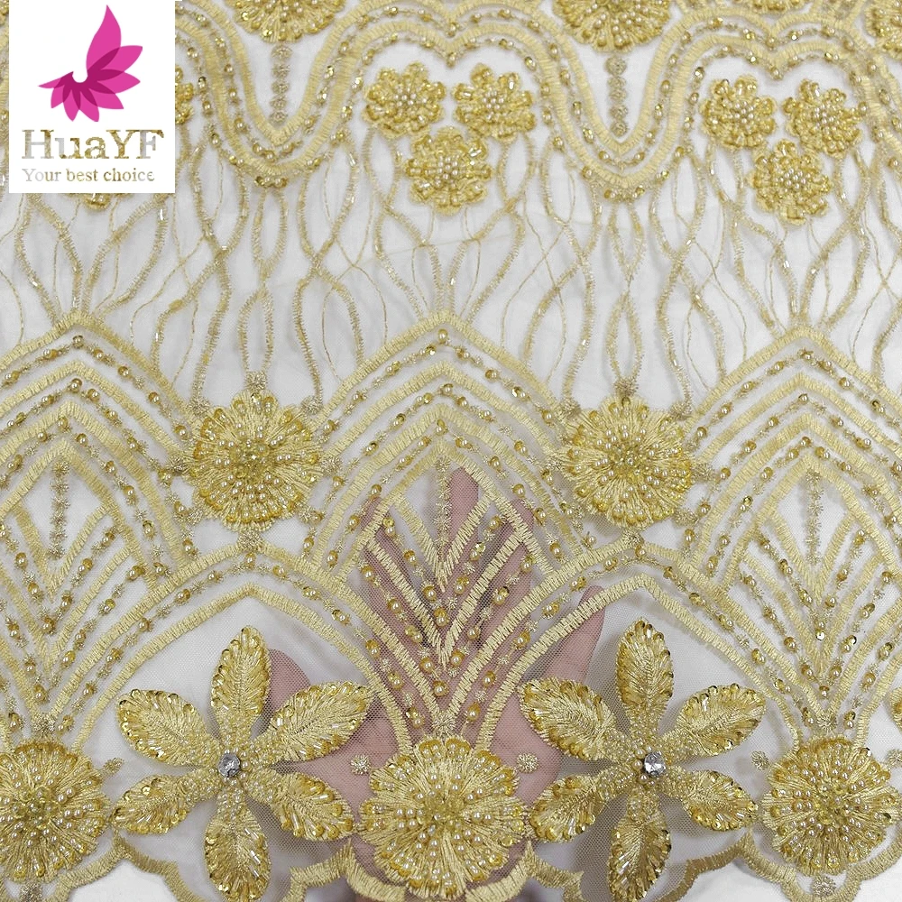 Elusive 3D Heavy Flower Mesh Beaded Lace With Beads And Sequins Fabrics For Collection HY1211