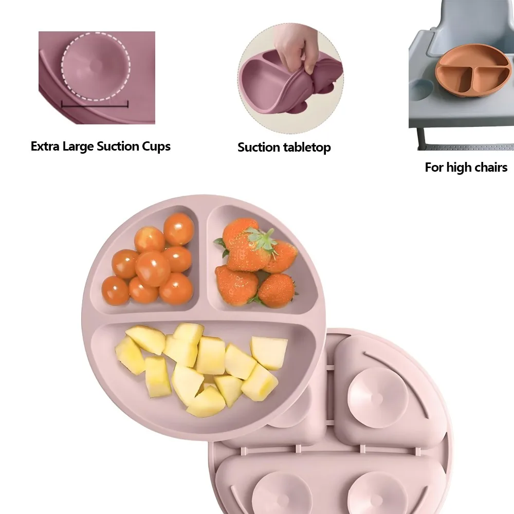 

3PCS set of food tray lunch box silicone children's tableware strong adsorption desktop food-grade silicone tableware