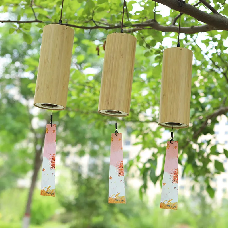 Bamboo Wind Chime Retro, Outdoor Garden Hanging Chime for Patio Balcony, Natural Wooden Wind Bell for Home Decor