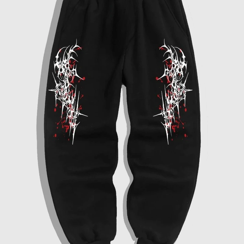 

Самые продаваемые мужские спортивные штаны в готическом стиле с принтом бедра на осень и зиму — повседневные брюки с геометрическим узором и эластичным поясом