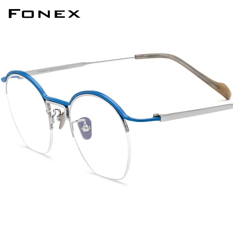 FONEX Pure Titanium Glasses Frame Men 2024 New Semi Rimless Round Eyeglasses Women Half Rim Eyewear F90035