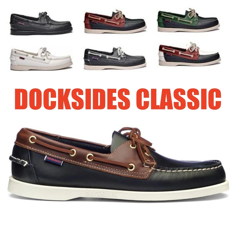 Sebago Homme Men Genuine Leather Driving Shoes,Docksides Classic Boat Shoe,Brand Design Flats Loafers For Men AB270