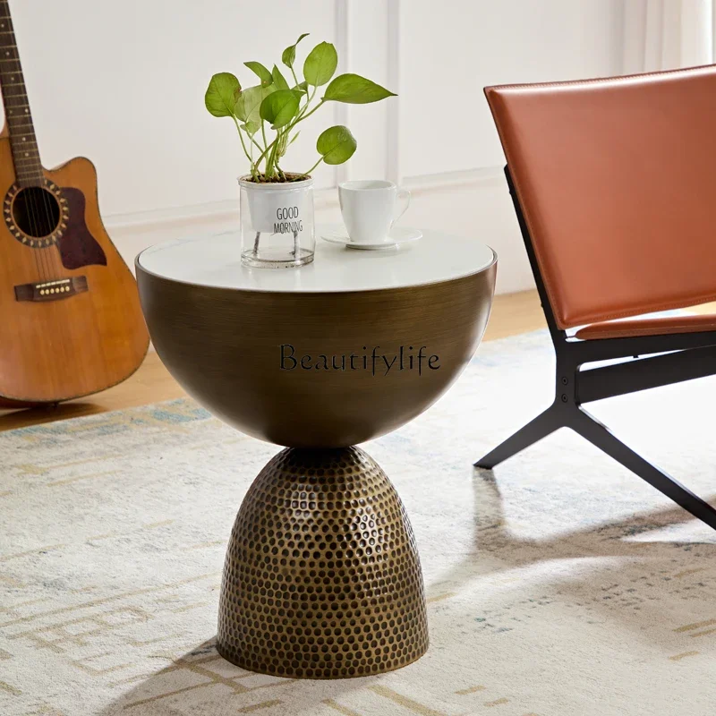 

yj5 Italian minimalist rock slab edge few designer creative light luxury metal bedside table living room balcony small coffee ta
