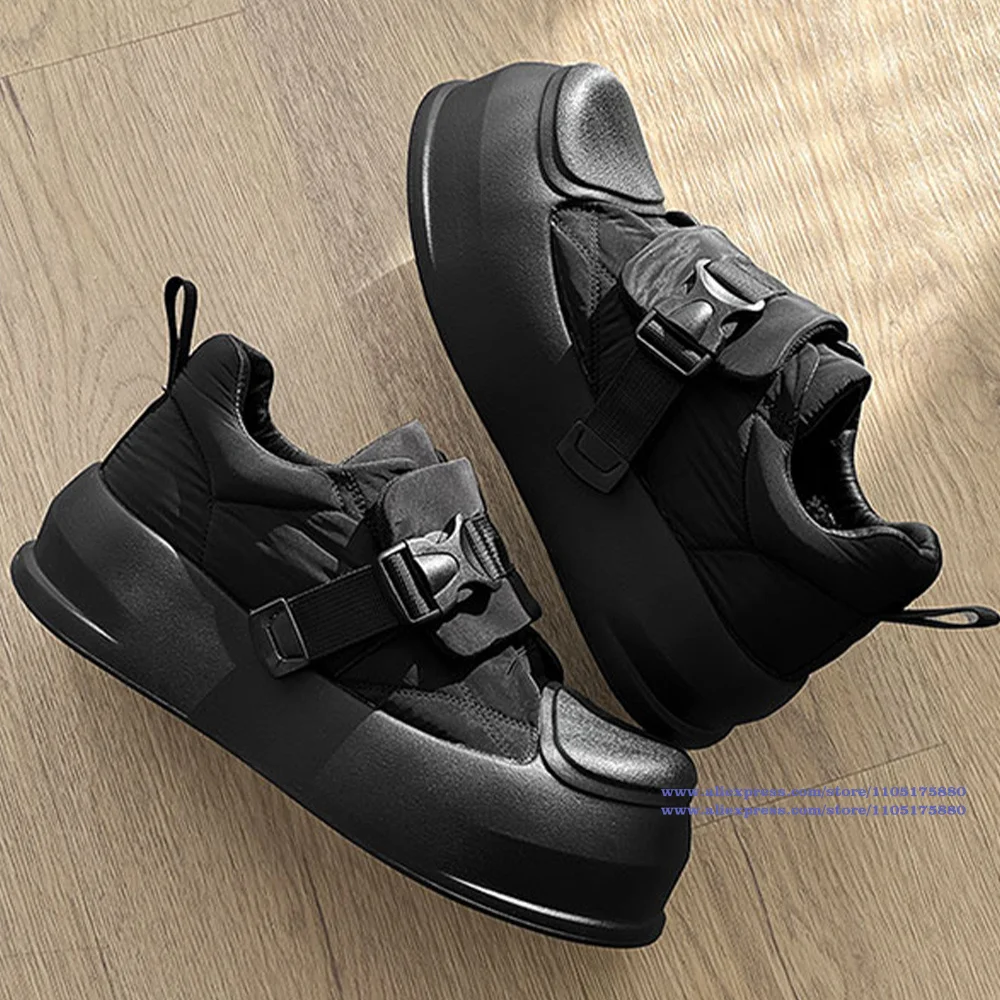 Thick Soled Snow Boots Winter Added Velvet Anti-Cold Boots for Men Round Toe Black Leather Casual Shoes Trendy Men's Shoes