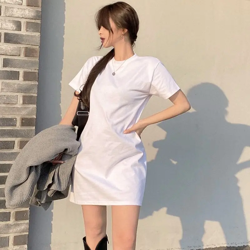 T-shirt décontracté Spor pour femmes, longueur Midi, coupe ample, amincissant, polyvalent, en coton, rond, couleur Ne