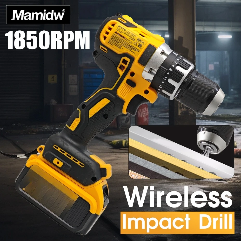 Taladro eléctrico inalámbrico de diseño ergonómico, potente y versátil, herramienta compatible únicamente con baterías Dewalt de 20 V.