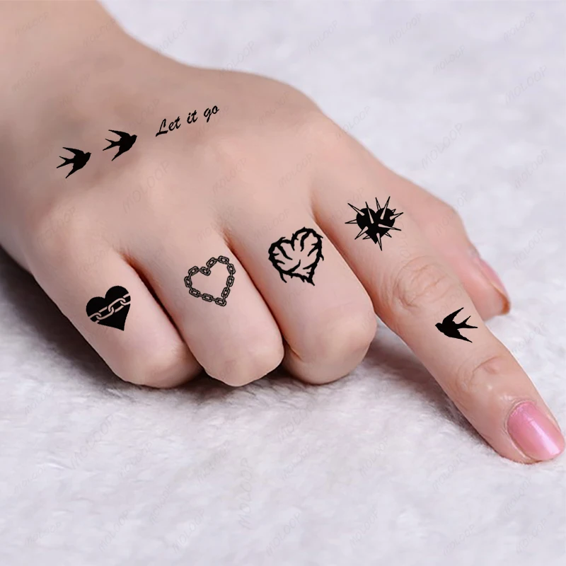 

Татуировки-наклейки Love Heart Element Bird Black Cool Party Makeup Поддельные татуировки для женщин и мужчин Водонепроницаемые временные ручные боди-арт
