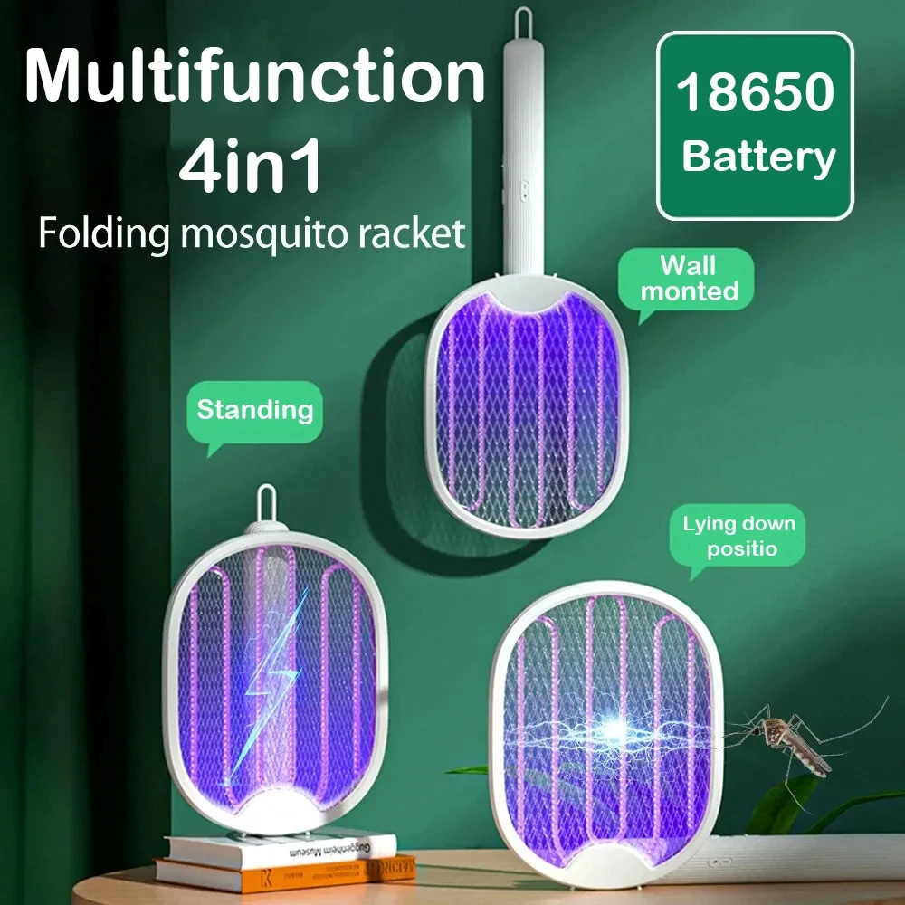 Foldable Electric Mosquito Killer USB Rechargeable Fly Trap Mosquito Swatter Racket Insect Killer With UV Light Bug Zapper 3500V