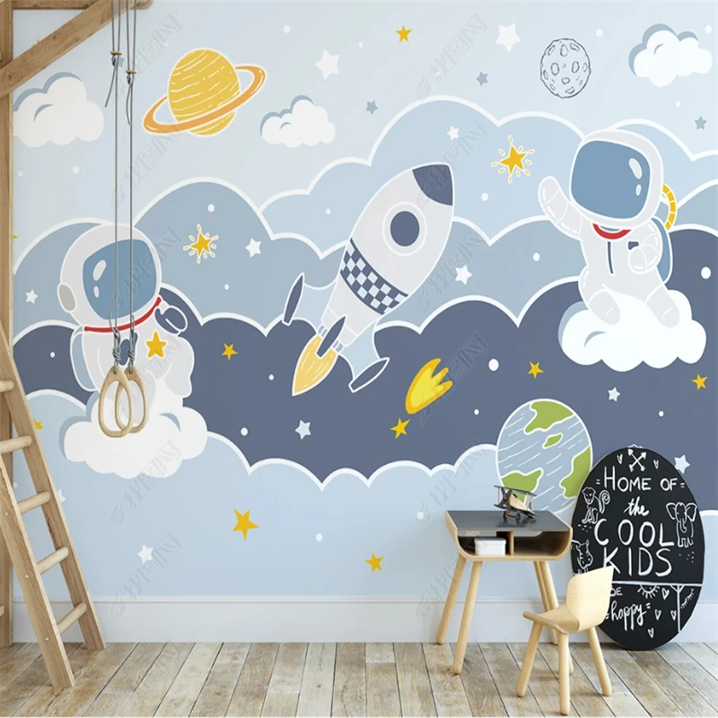 

Cartoon Rocket Astronaut 3D Photo Mural Wallpapers for Children's Room Bedroom Kindergarten Background Decoration Wall Paper