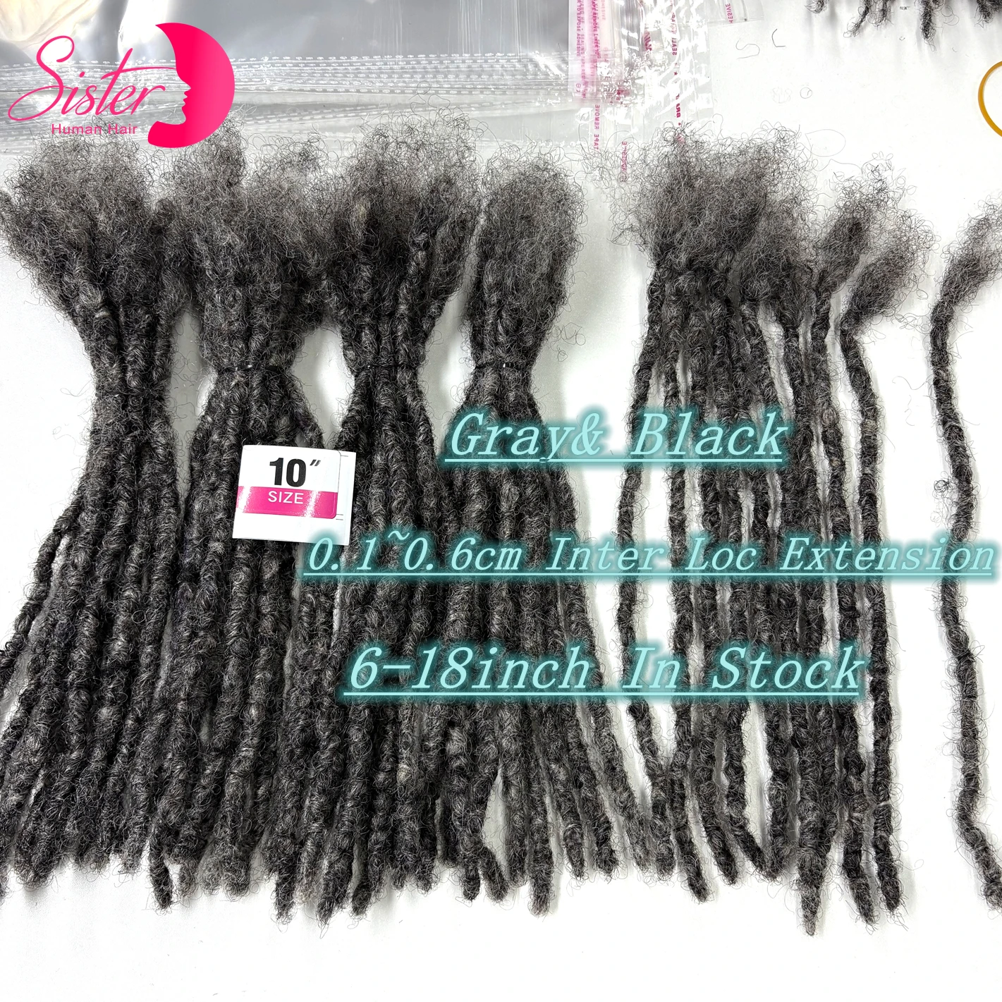 Gray 6-18In 0.1/0.2/0.6cm Human Hair Inter Loc Extensions for Men/Women Full Handmade Permanent Dreadlock Extension Can Be Dyed