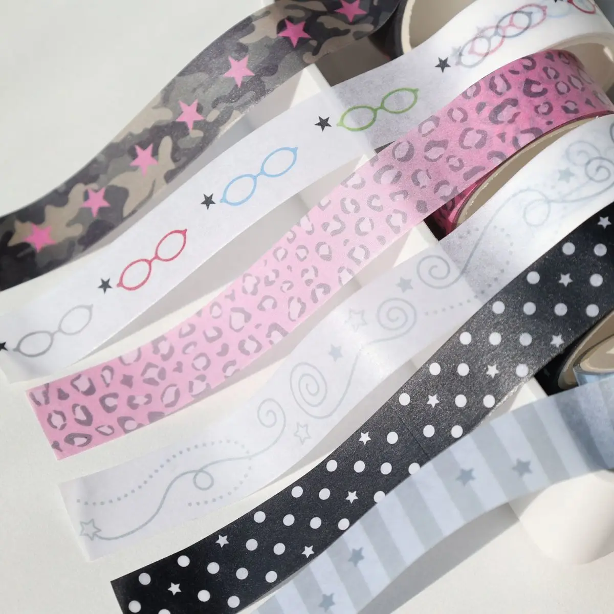 1,5 cm x 3 m Japanisches Süßes Kühles Washi-Tape mit Sternen, Brillen, Leopardenmuster und Punkten für DIY-Journal, Collage und Dekoration – Detail 6