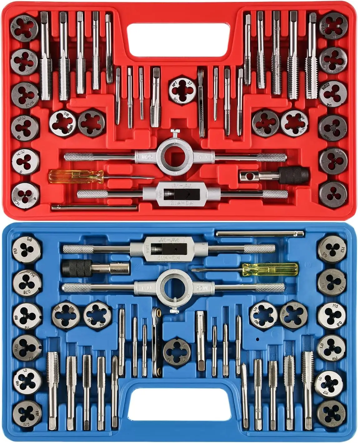 

80pcs Tap and Die Set SAE Metric Tap Die Wrench Set Metric Standard M3 to M12 Coarse Fine Rethreading Threads Bits for Cutting E