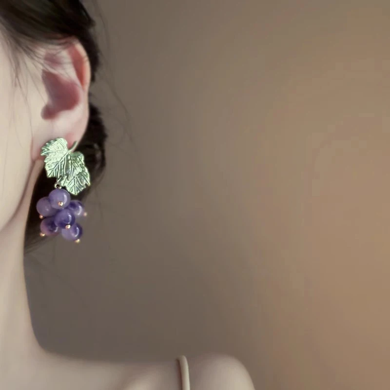 أنيقة الأرجواني العنب كريستال الخرزة قلادة أقراط للنساء بساطتها النبات وأقراط رومانسية تاريخ الحفلات مجوهرات هدايا #3