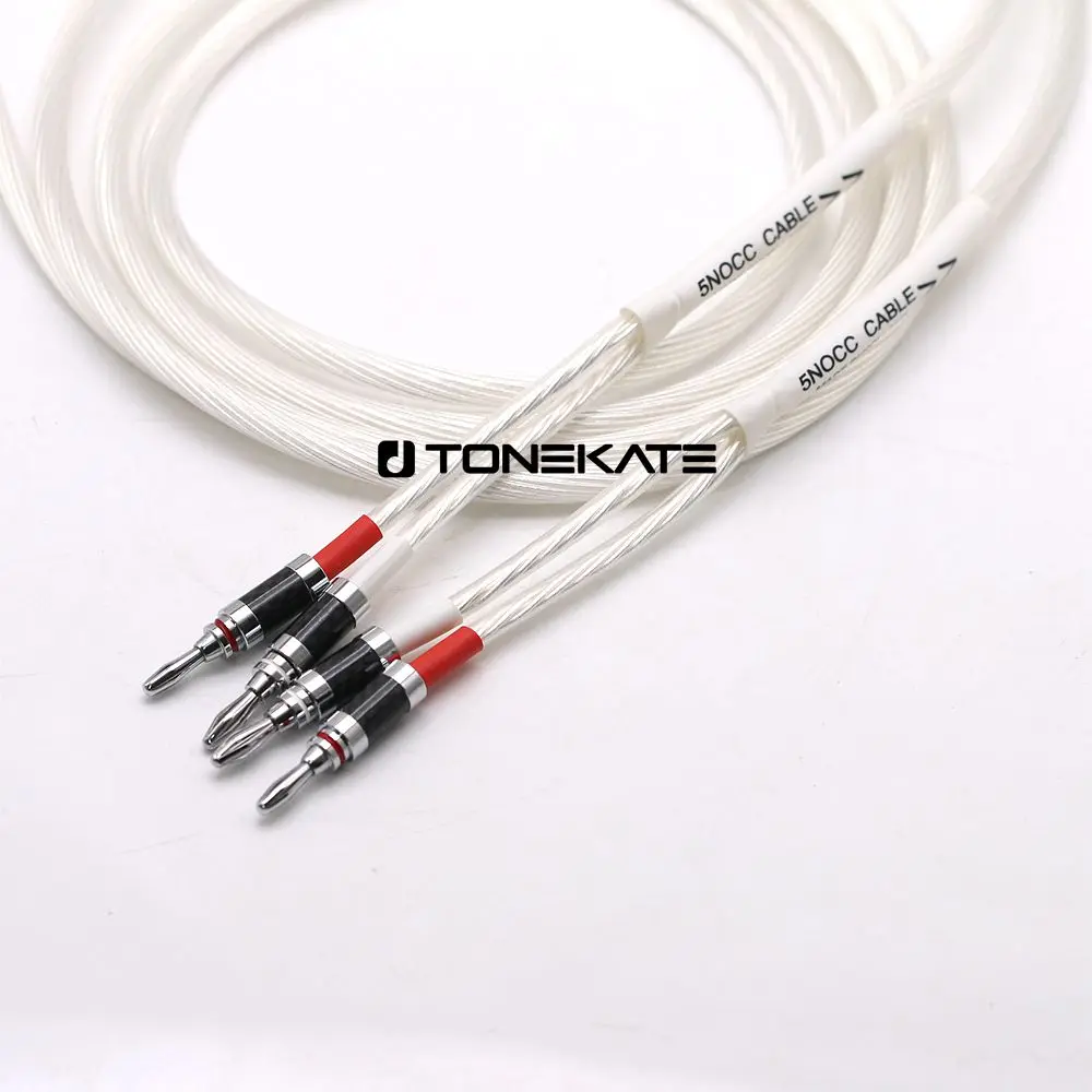 One Pair HIFI Silver-plated Speaker Cable High-end 7N OCC Speaker Wire For Hi-fi Systems Y Plug Banana plug Speaker Cable