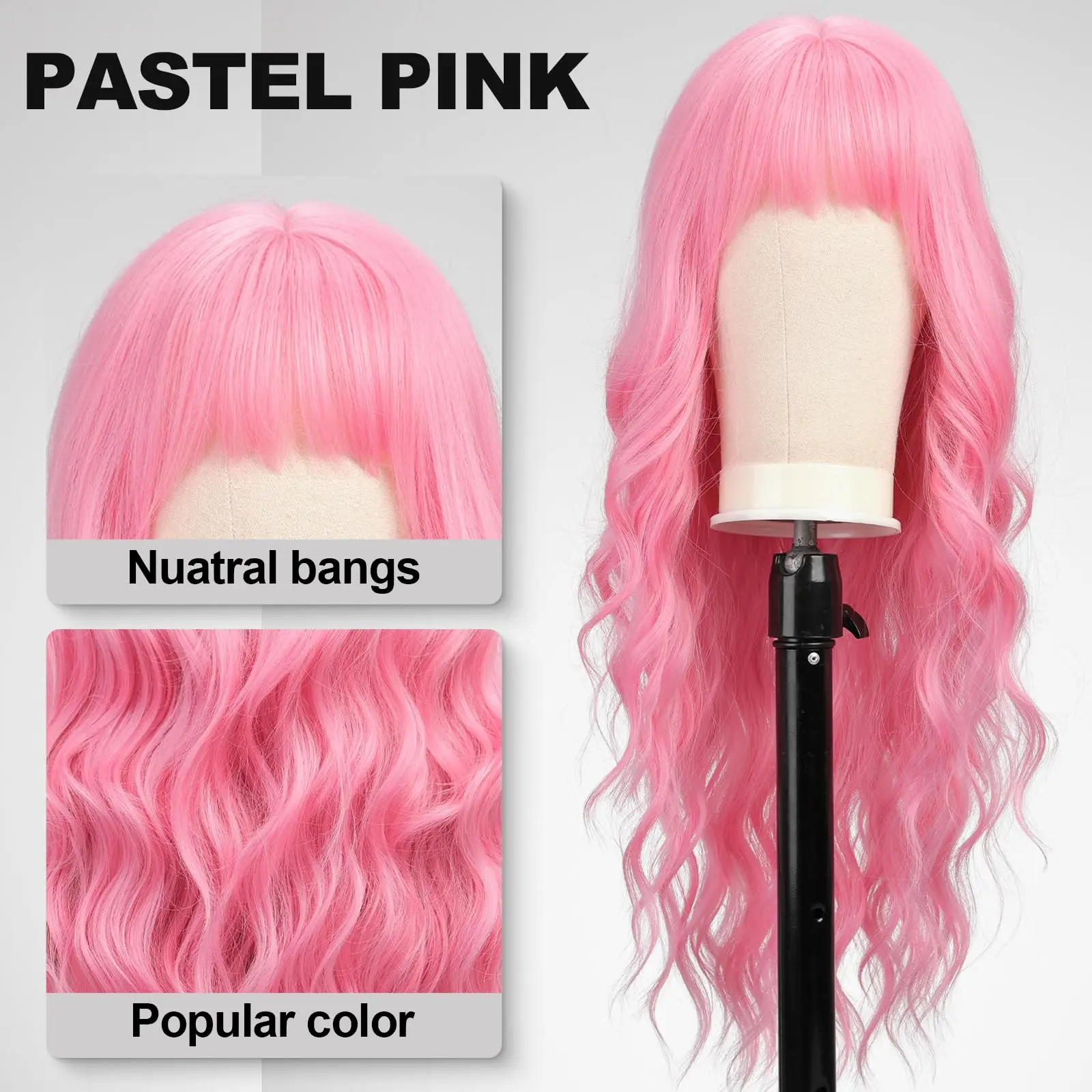 Pink long wavy synthetic wig 26 inches for holiday party, Halloween cosplay, daily use wig, high-temperature hair accessory image 4