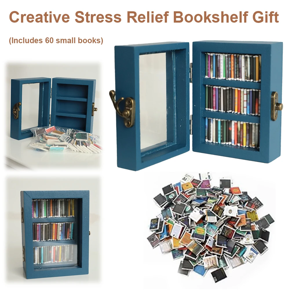 

Mini Bookshelf Ornament (60PCS Mini Books) Shake Bookshelf Shake Away Your Anxiety Shake Your Anxiety for Home Room Office Decor