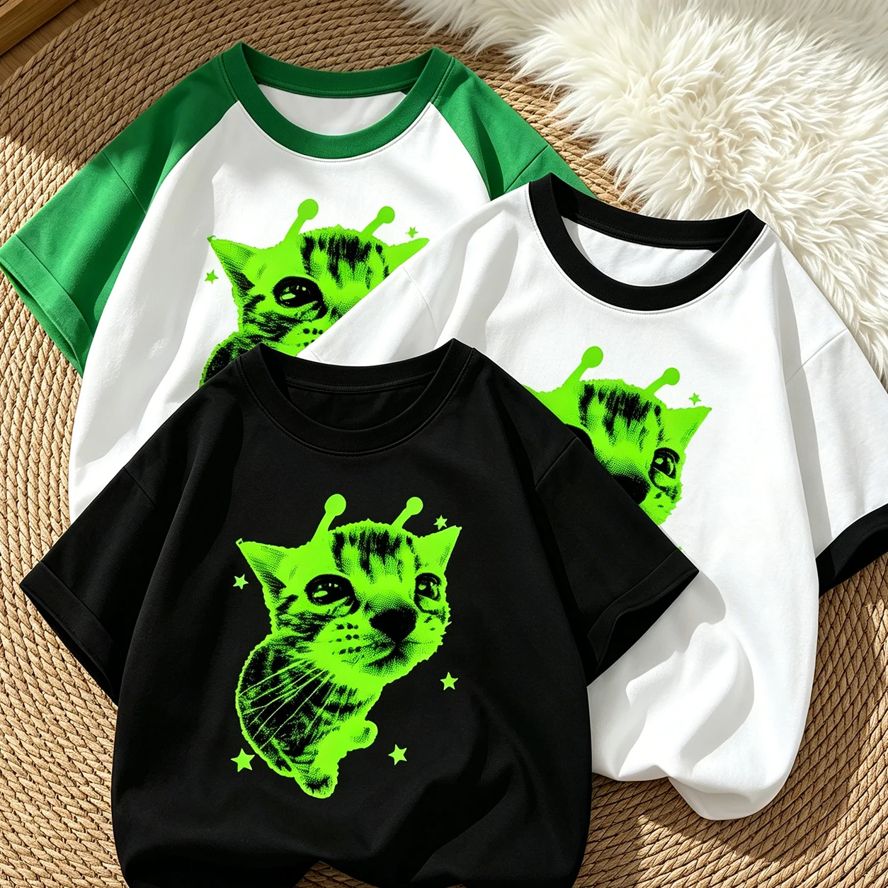 Image of Y2K Alien Cat T-Shirts für Kinder, Meme Retro Silly Cat T-Shirt, Vintage Kitty Lustiges T-Shirt, Mädchen Jungen Grafik-T-Shirts, Streetwear Kleidung
