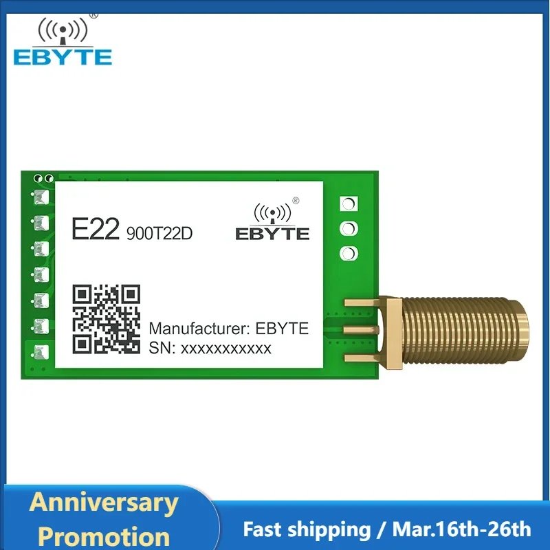 LoRa 868MHz Wireless Module UART 22dBm 5km Long Range EBYTE E22-900T22D-V2 FEC SMA-K Antenna RF Wireless Transmitter