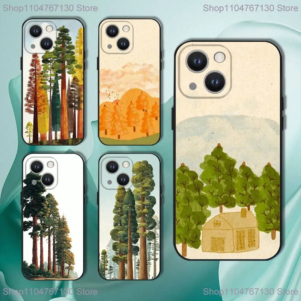 

Refreshing and healing forest Phone Case For iPhone 17,16,15,14,13,12,11,Pro,XS,Max,XR,Plus,E,SE4,Mini Black Soft Cover