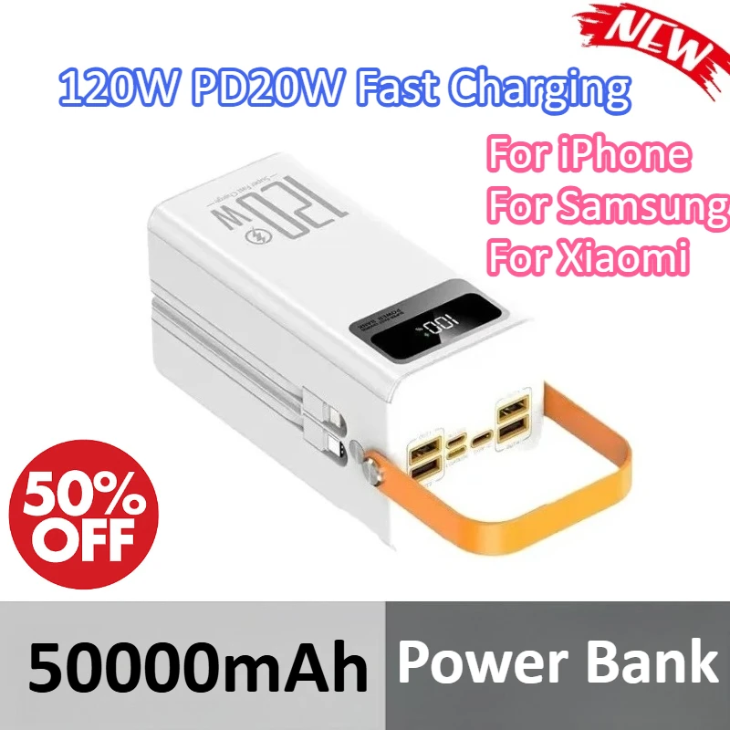 

50000mAh 120W PD20W Fast Charging For iPhone For Samsung For Xiaomi Outdoor Camping Mobile Power Supply Large Capacity