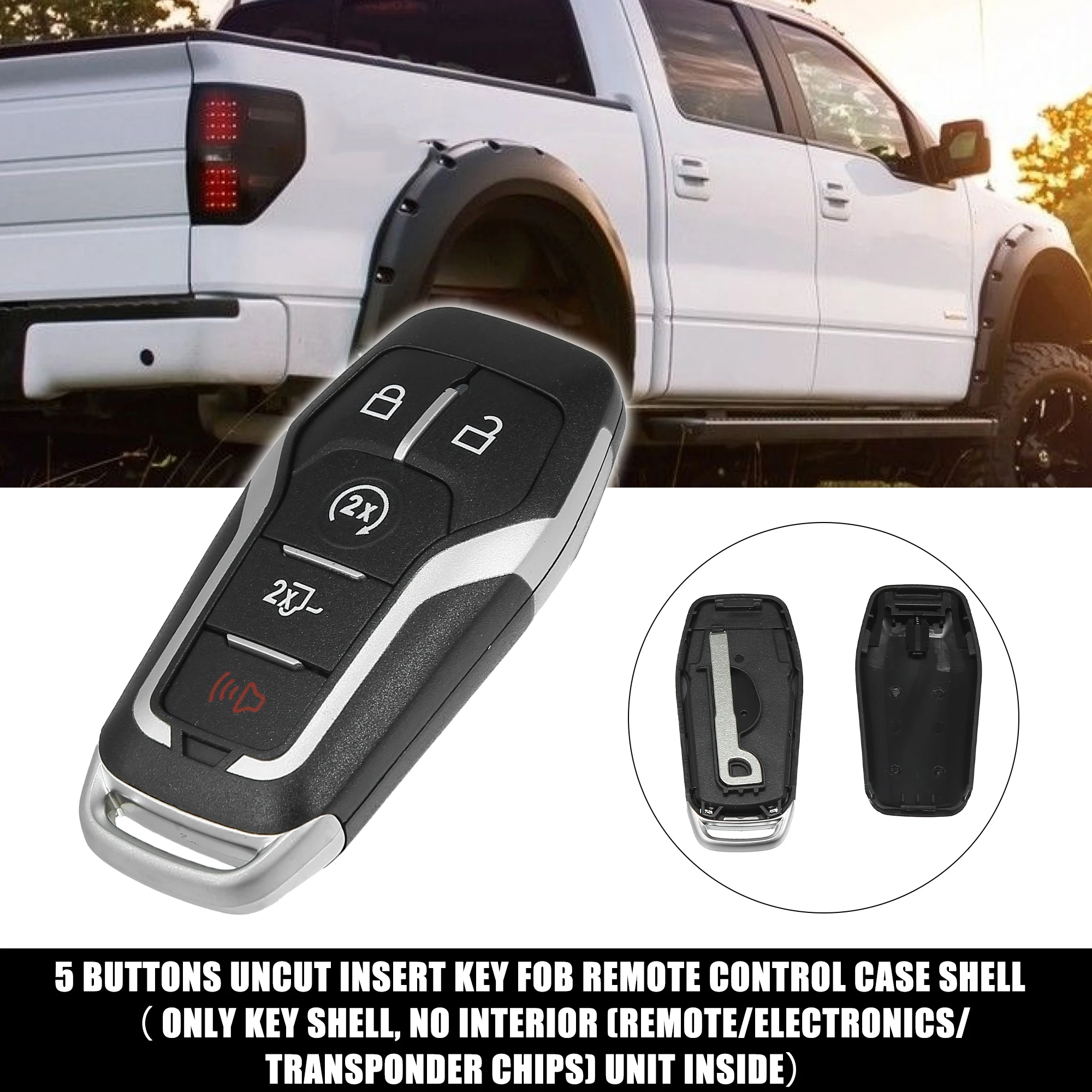 

X Autohaux Car Smart Remote Key Fob Case Shell 5 Key Buttons Cover Tools 164-R8117 for Ford F150 F250 2015-2017 Accessories