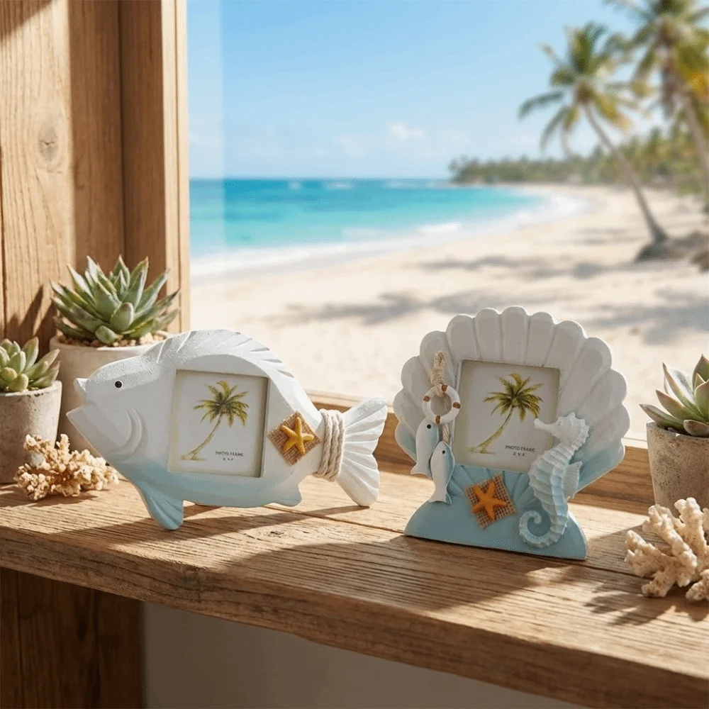 3-inch Ocean-Themed Photo Frame Unique-shaped Wooden Nautical Decor Frame Vintage Instant Photo Frame Wedding Photo Display