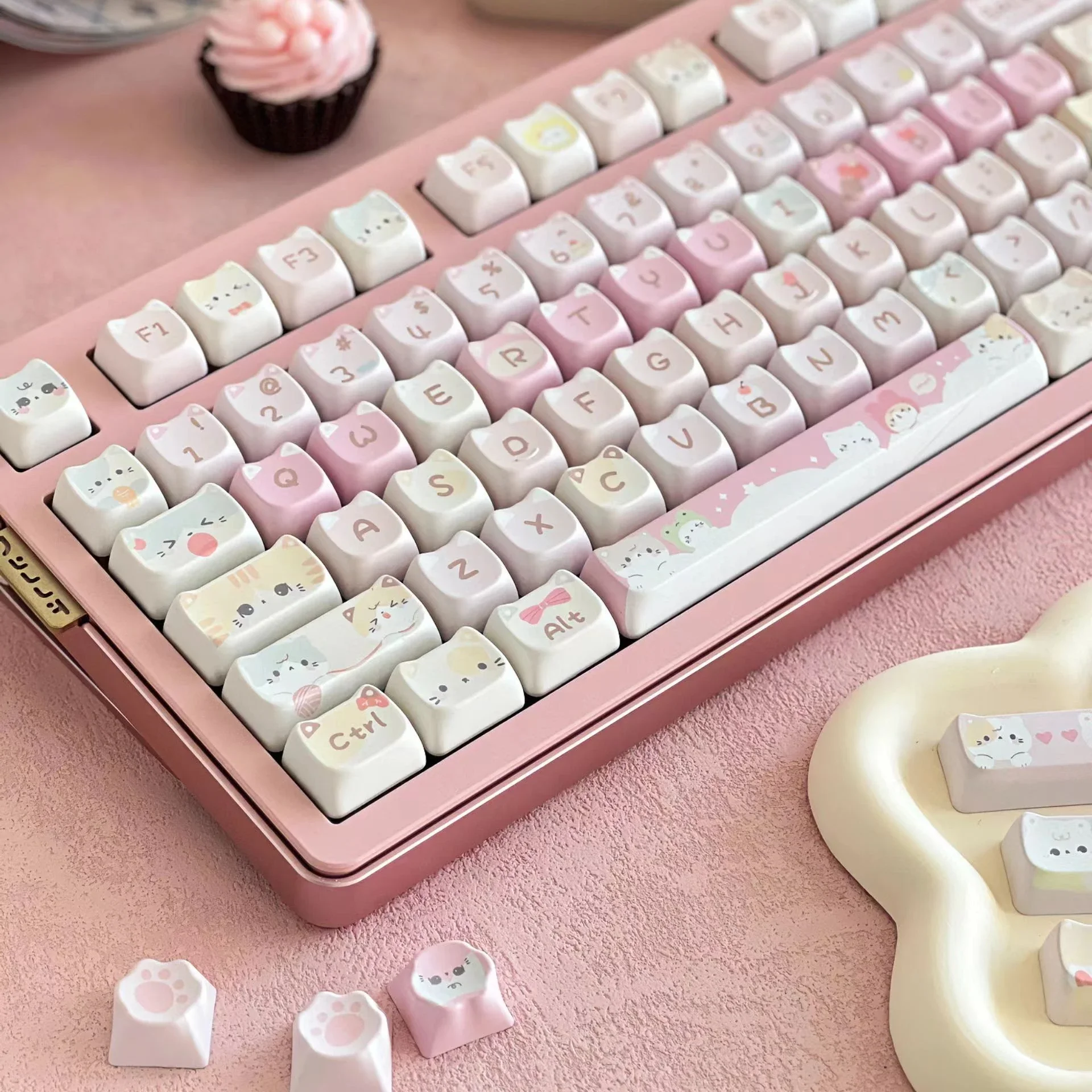 Różowe nasadki na klawisze Meow Cute Cat Head MAO Cherry Profile PBT Key Cap na prezent Mechaniczna klawiatura KeyCap Akcesoria do klawiatur