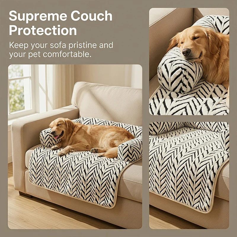 Haustier-Sofabett-Matte mit Seitenpolstern, Weiche Flauschige Couch-Schutzmatte, Rutschfeste Hunde- und Katzenbett-Schlafunterlage für Kleine und Mittelgroße Haustiere – Detail 14