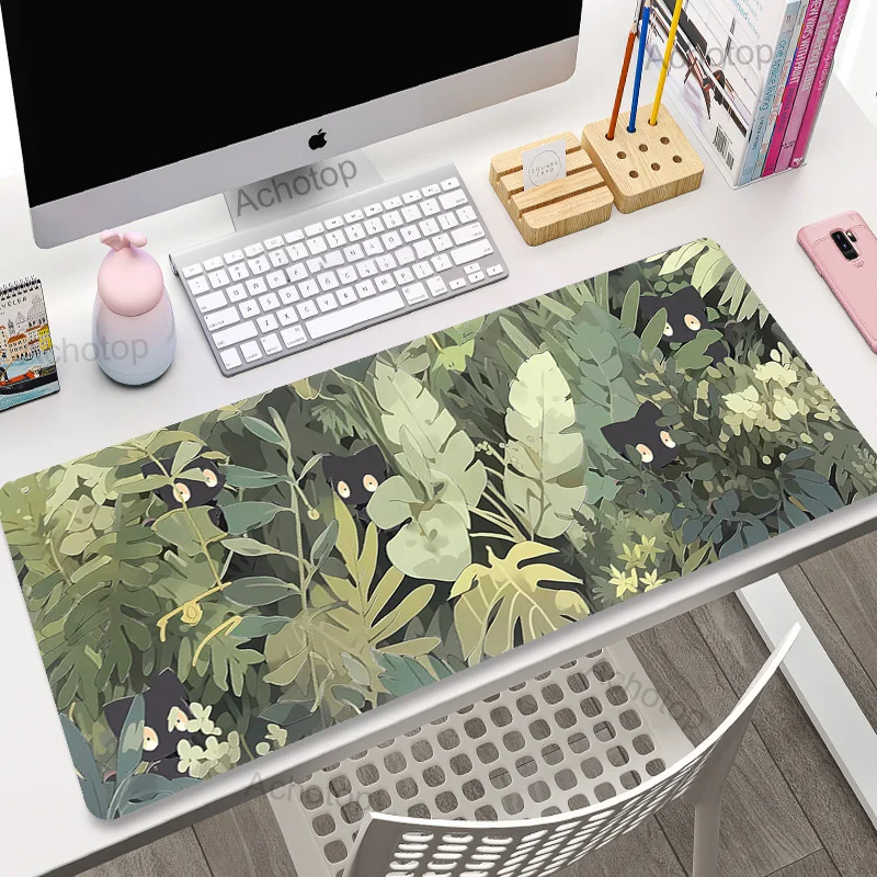 Cute Green Desk Mat Kawaii Frogs Mousepad Aesthetic Plants Mouse Mat Laptop Rug XL Mousepad Large Gaming Deskmat Mouse Pad Gamer