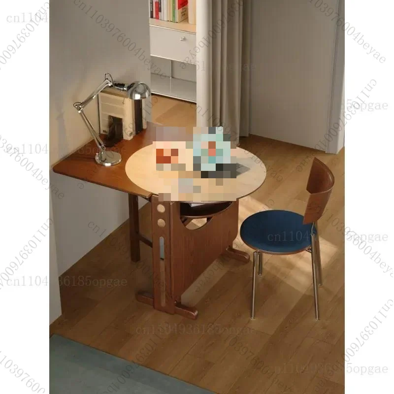 Wooden small coffee rock slab folding dining table and chair combination household small apartment retractable dining table