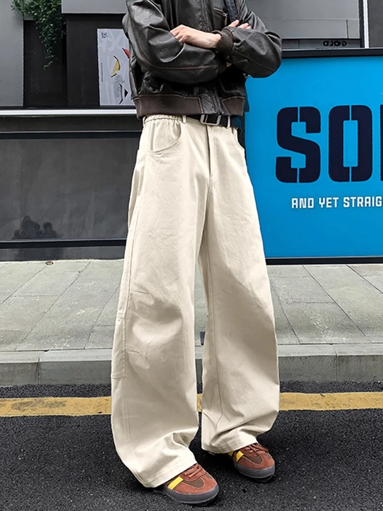 

Khaki Folded Knife Pants Men's Loose Straight Leg Wide Leg Workwear Trousers Cleanfit American Flared Pants Autumn Season
