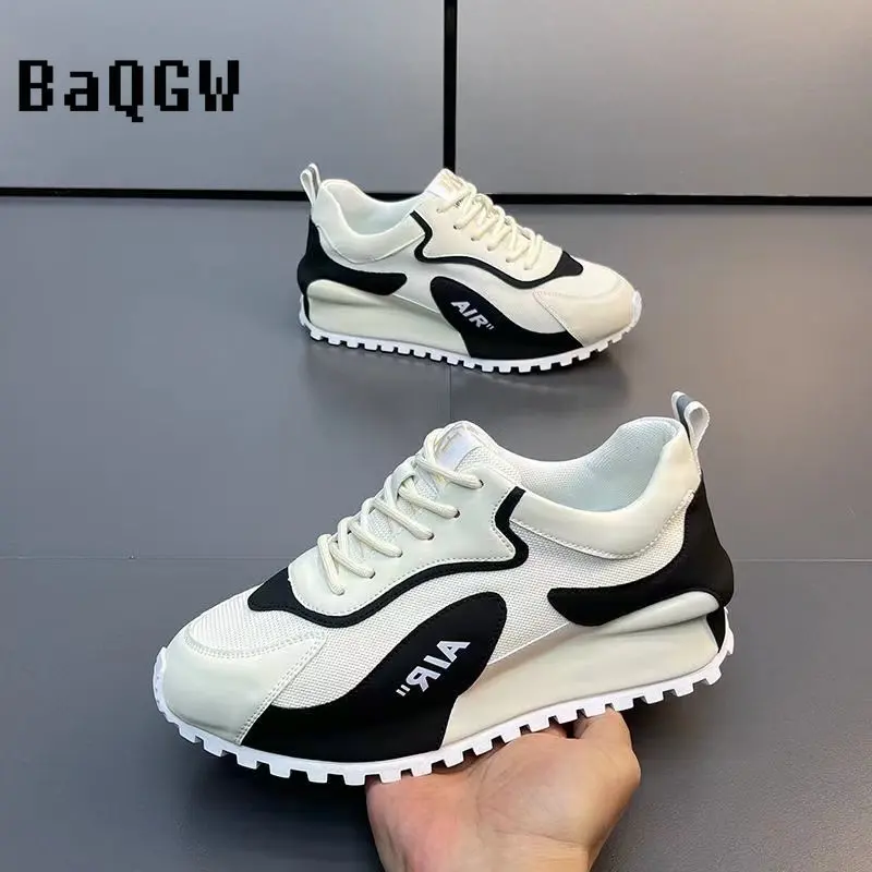 High Platform Luxury Men Sneakers Casual Color Block Mesh Breathable Outdoor Male Designer Flats Chunky Sneakers Running Shoes