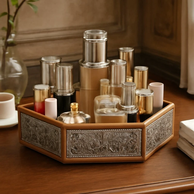 BM88 Коробка вращающаяся деревянная Rotating Solid Wood Cosmetic Organizer Tray для макияжа и духов ретро стиль