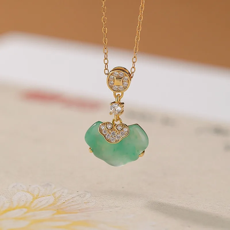 

TIMESWIND New African Jade Green Ruyi Coin S925 Silver Zircon Women Necklace with Certificate
