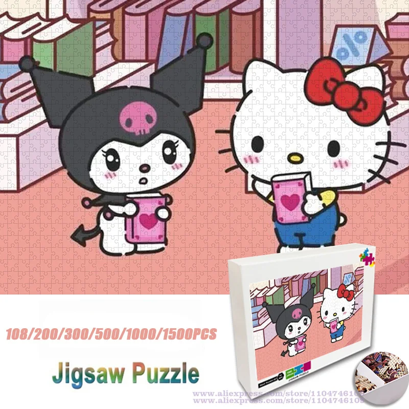 

Sanrio Hello Kitty Kuromi Puzzle Jigsaw Cartoon Characters Jigsaw 108/200/300/500/1000/1500Pcs Unisex Intelligence Puzzles