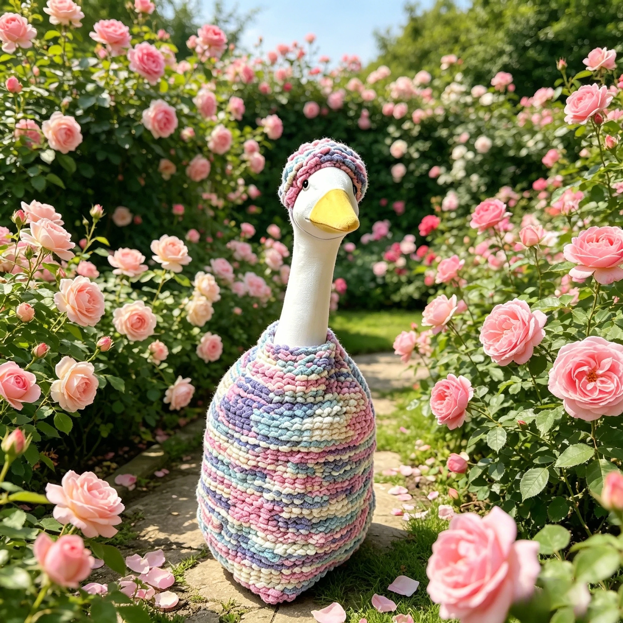 23 inch Porch Goose Outfits Candy Color Chunky Knit Sweater and Hat Set for Outdoor Decor