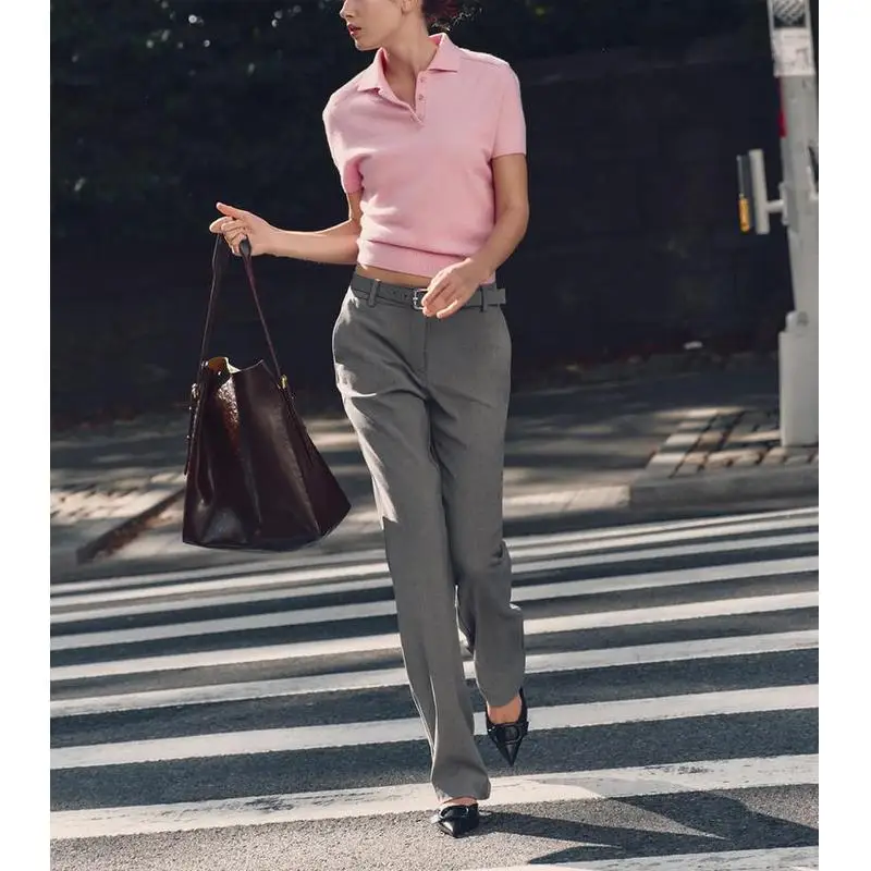 Autumn Winter New Women's Basic Sle Versatile Commute  irt ort Sve Knitted Top Slim Fit Polyester Fiber  Color