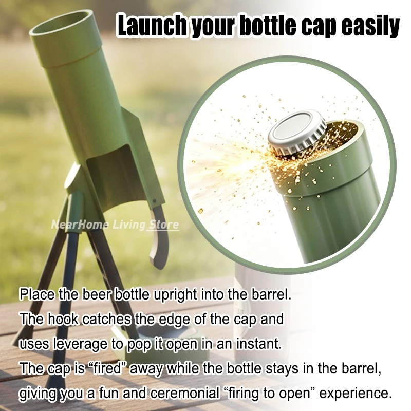 Beer Bottle Mortar Opener 330/500ml  Funny Hands-Free Push Down Bottles Cap Launcher Home Party Camping Gift for Men Jar Opener