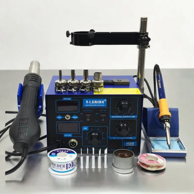 Original SAIKE 952D 2 in 1 hot air gun soldering iron rework soldering station 220V / 110V