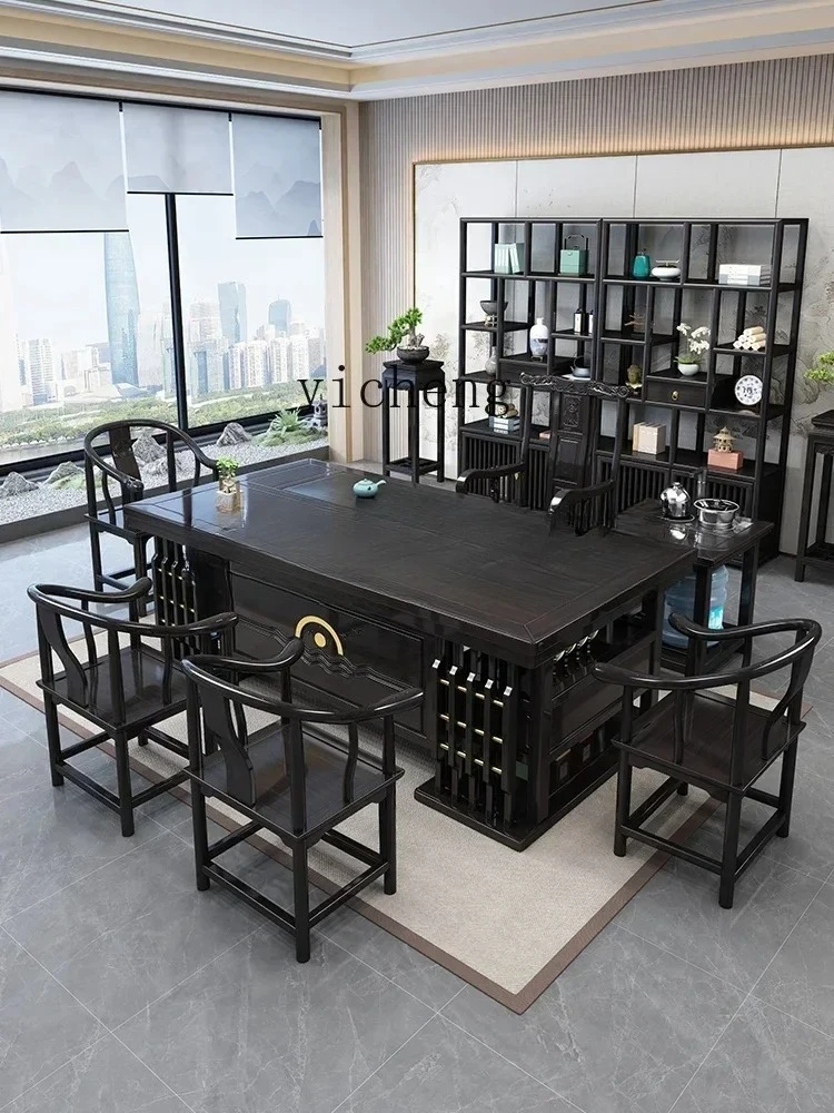 

CJ-8 table and chair combination office coffee table solid wood tea set integrated household kung fu tea table