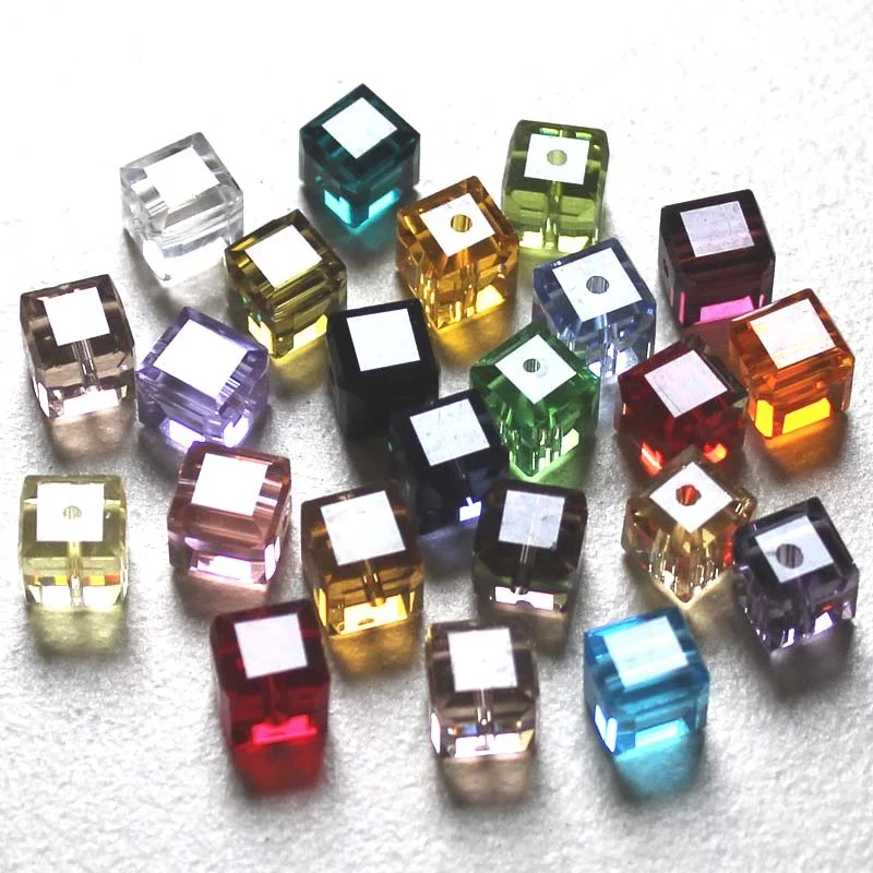 

StreBelle 100pcs/lot 8x8mm AAA Rectangle Crystal Glass Loose Beads Multi Colors DIY Fashion Jewelry Spacer Cube Bead