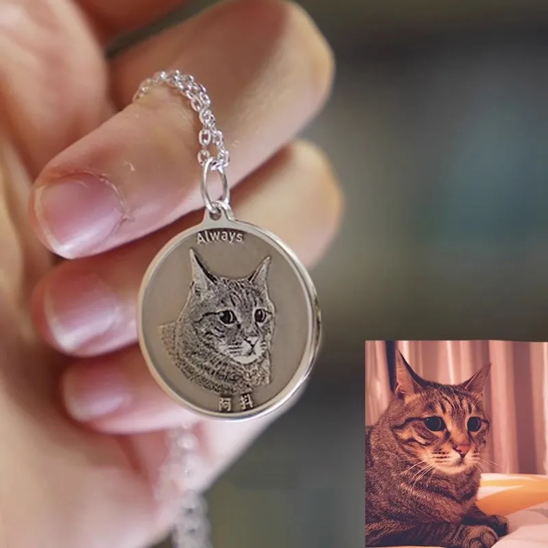 customized-pet-memorabilia-diy-photo-engraved-round-pendant-with-pure-silver-material-cat-and-dog-commemorative-items
