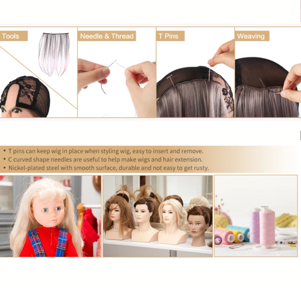 Needle & Thread for Hair Extensions Hair Weave Sewing Threads with CT Shape Curved Upholstery Needles for Hair Extensions,Making image 6