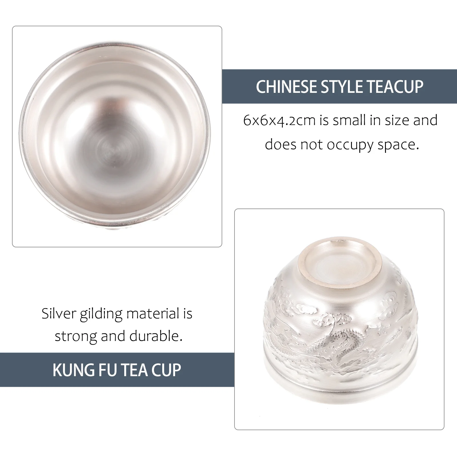 

1Pcs Elegant Kung Fu Teacup Simple Design Long-Lasting Silvered Surface Tea Cup for Daily Use Chinese Style Cup